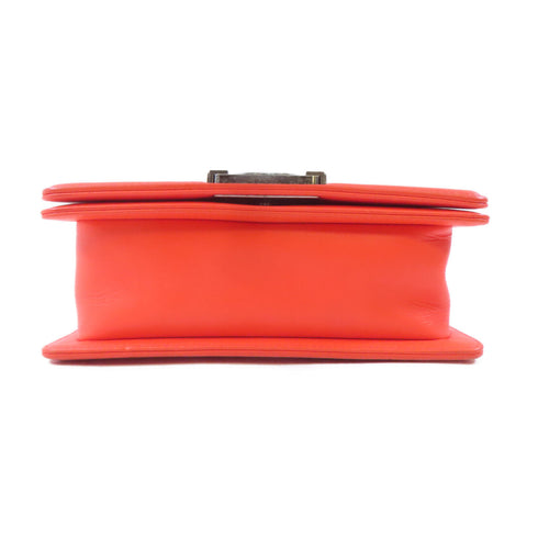 CHANEL Herringbone CC SHW Boy Chanel Chain Shoulder Bag Calfskin Leather Orange