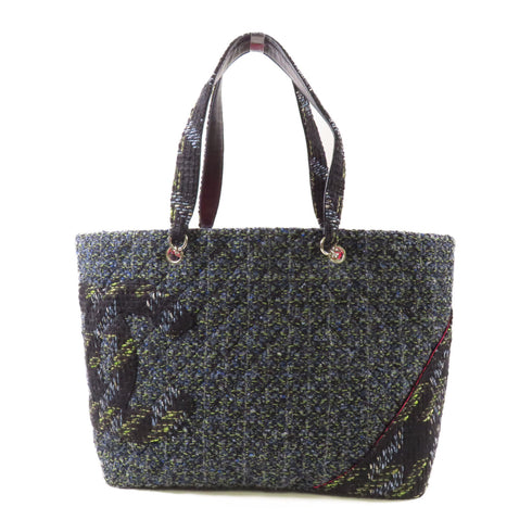 CHANEL CC SHW Cambon Tweed Tote Bag Shoulder Bag Black Blue