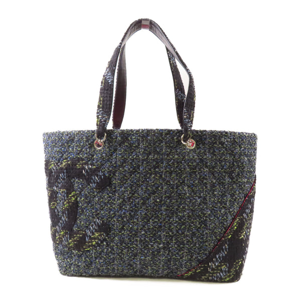 CHANEL CC SHW Cambon Tweed Tote Bag Shoulder Bag Black Blue