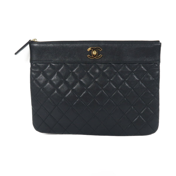 CHANEL CC GHW Pouch Calfskin Leather Black