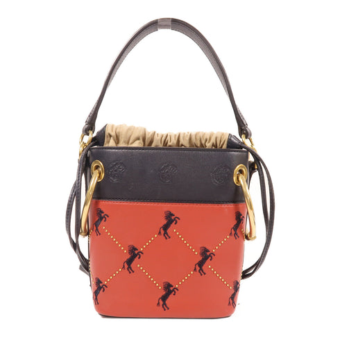 Chloe GHW Roy Bag 2 Way Shoulder Bag Handbag Calfskin Leather Red/Navy