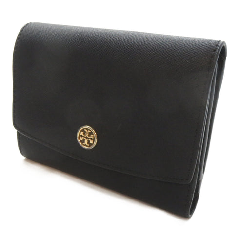 Tory Burch GHW Burch Wallet Calfskin Leather Black