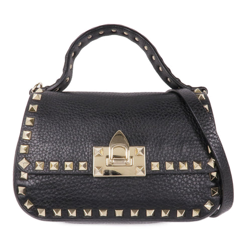 Valentino GHW 2way Shoulder Bag Calfskin Leather Black