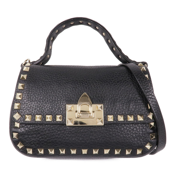 Valentino GHW 2way Shoulder Bag Calfskin Leather Black