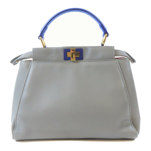FENDI GHW Mini Peekaboo 2 Way Shoulder Bag Calfskin Leather Grey/Blue