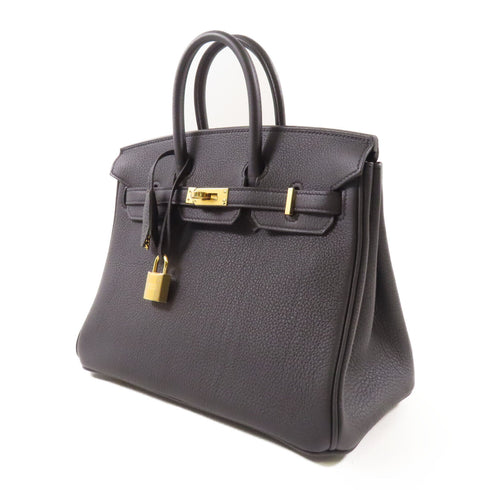 HERMES GHW Birkin 25 Handbag Togo Leather Noir Black