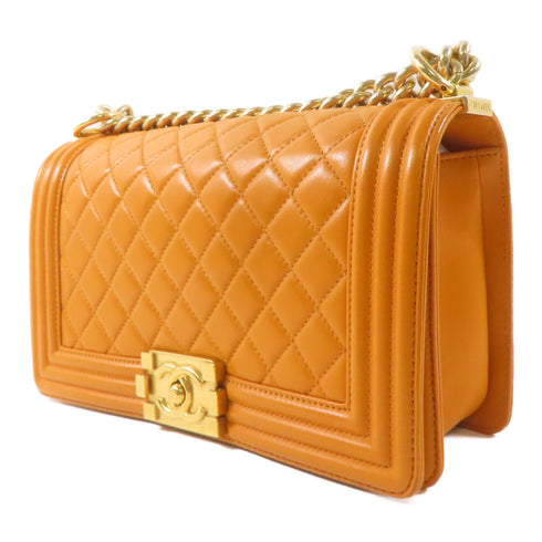 CHANEL CC GHW Boy Chanel Chain Shoulder Handbag A67086 Lambskin Leather Orange