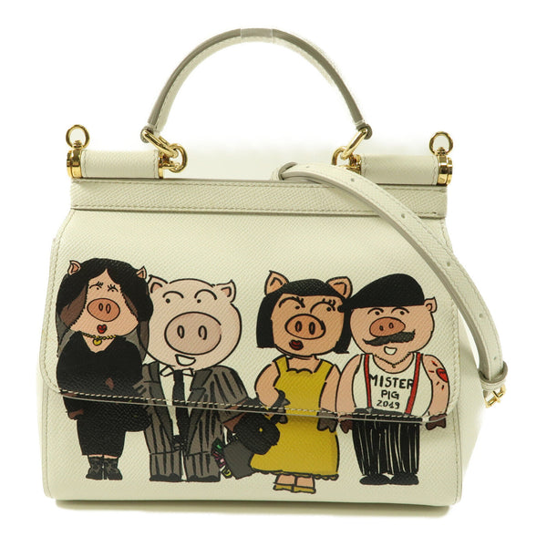 Dolce & Gabbana D&G GHW 2Way Shoulder Bag Family Pig Bianco BB6003 Leather White