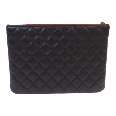 CHANEL Quilted CC SHW Pouch Clutch Bag Leather Black