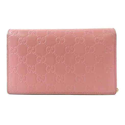 GUCCI GG GHW Wallet On Chain Shoulder Bag 409340 Calfskin Leather Pink