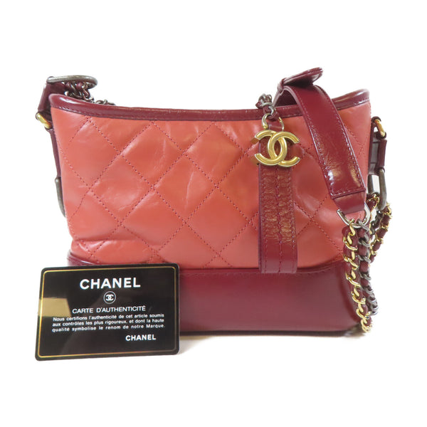 CHANEL Quilted CC SHW GHW Gabrielle Hobo Mini Chain Shoulder Bag Calfskin Red