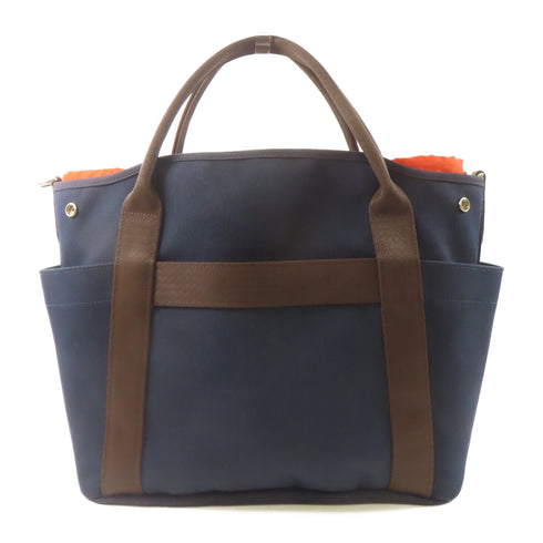 HERMES PHW Sac De Pansage Groom Handbag 2 Way Shoulder Bag Canvas Bleu Indigo