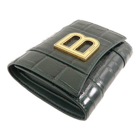 BALENCIAGA GHW Wallet 634834 Embossed Leather Calfskin Green