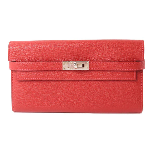 HERMES PHW Kelly Wallet Chevre Leather Red