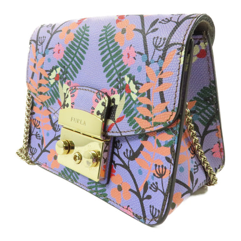 Furla GHW Chain Shoulder Crossbody Bag Calfskin Leather Purple