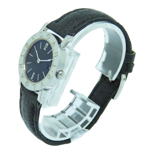BVLGARI Solotempo Quartz Watch Leather Belt Stainless Steel Black