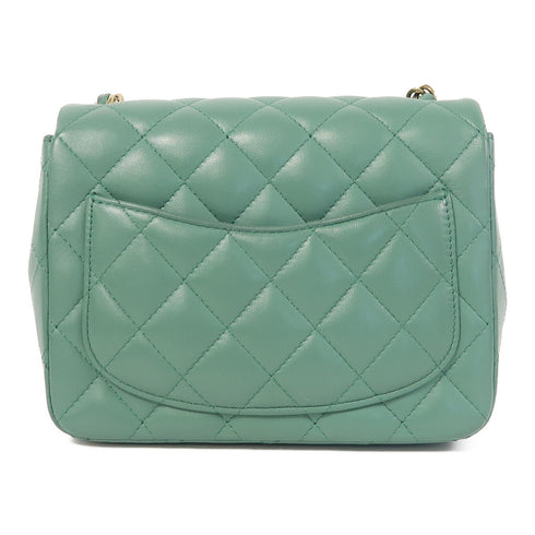CHANEL Quilted CC GHW Mini Classic 17 Chain Shoulder Bag Lambskin Leather Green