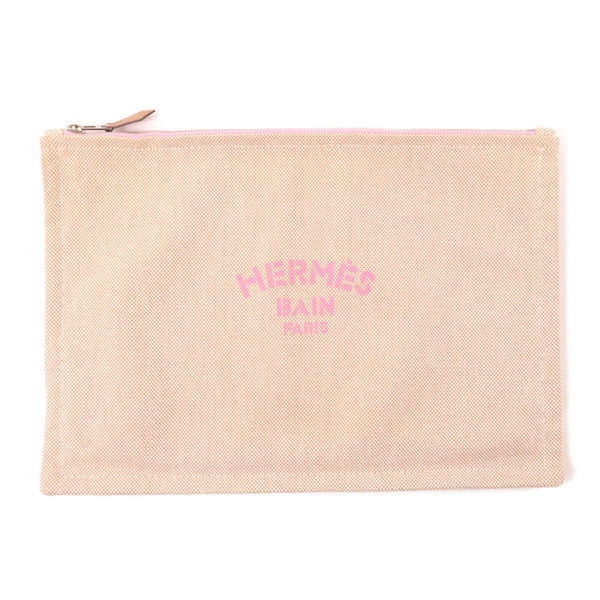 HERMES PHW Bain Pouch Canvas Pink