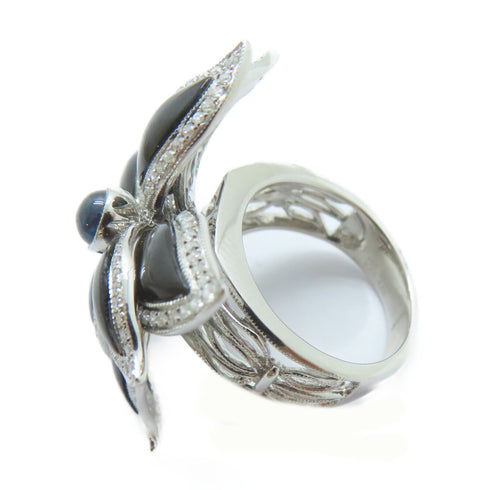 FINE JEWELRY 4.66ct Shell 0.83ct Diamond Ring 18K White Gold US#6.5