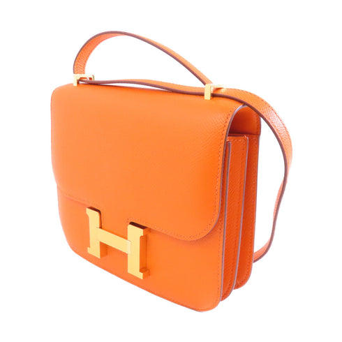 HERMES GHW Constance Mini Shoulder Bag Veau Epsom Leather Orange