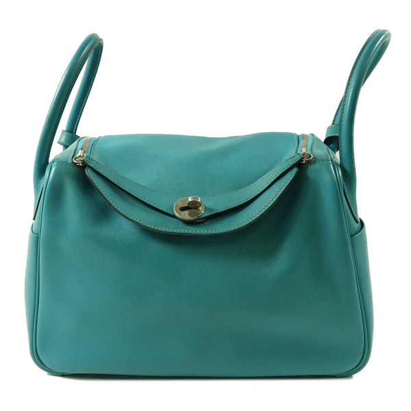HERMES PHW Lindy 30 2 Way Shoulder Handbag Swift Leather Bleu Paon Green