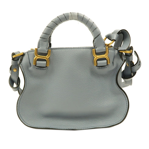 Chloe GHW Mini Marcie 2 Way Shoulder Bag Handbag Calfskin Leather Blue