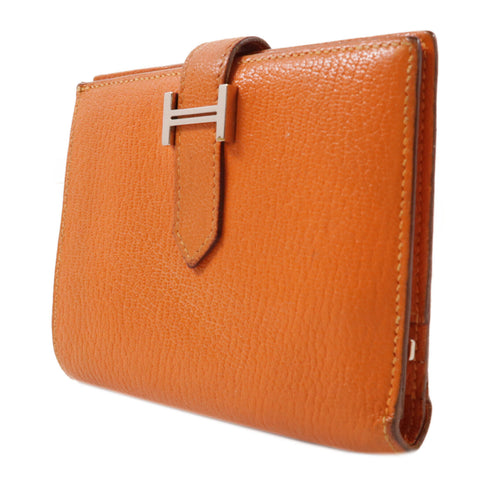 HERMES PHW Bearn Compact Wallet Chevre Leather Feu Orange