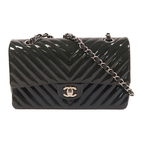 CHANEL CC SHW Chain Shoulder Bag Patent Leather Navy