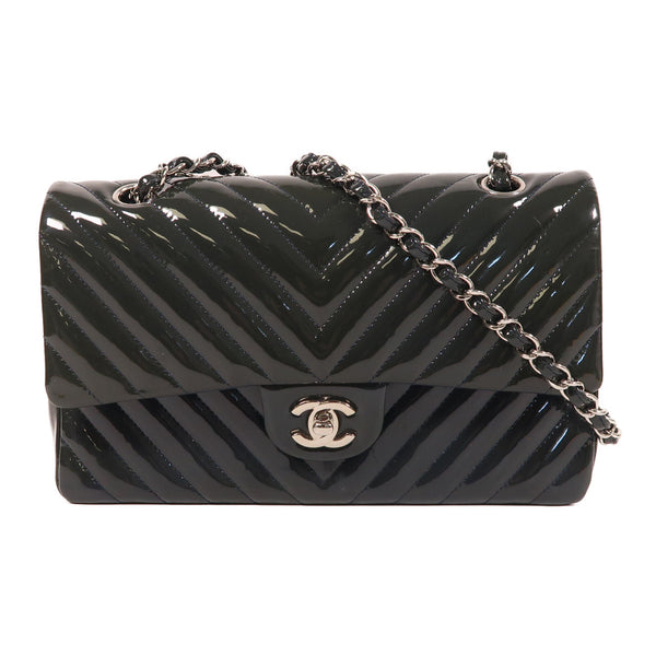 CHANEL CC SHW Chain Shoulder Bag Patent Leather Navy