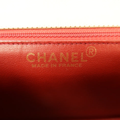 CHANEL CC GHW Shoulder Bag Calfskin Leather Beige Red