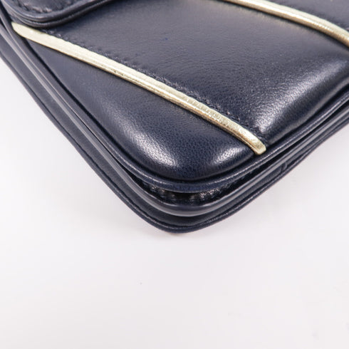 SAINT LAURENT YSL GHW Shoulder Bag Lambskin Leather Navy
