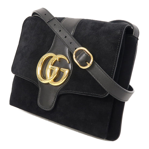 GUCCI GG GHW Shoulder Bag 550126 Suede Leather Black
