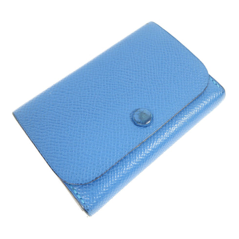 HERMES PHW Card Case Leather Blue