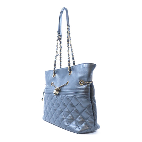 CHANEL Quilted CC GHW Shoulder Bag Calfskin Leather Grey