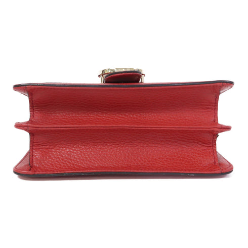 GUCCI GG GHW Interlocking G Chain Shoulder Bag 510304 Calfskin Leather Red