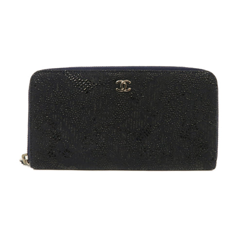 CHANEL CC SHW Zip Long Wallet Coated Canvas Navy