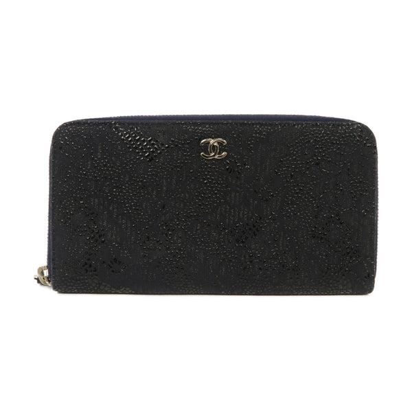 CHANEL CC SHW Zip Long Wallet Coated Canvas Navy