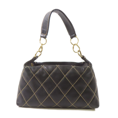 CHANEL CC GHW Wild Stich Vintage HandBag Calfskin Leather Black