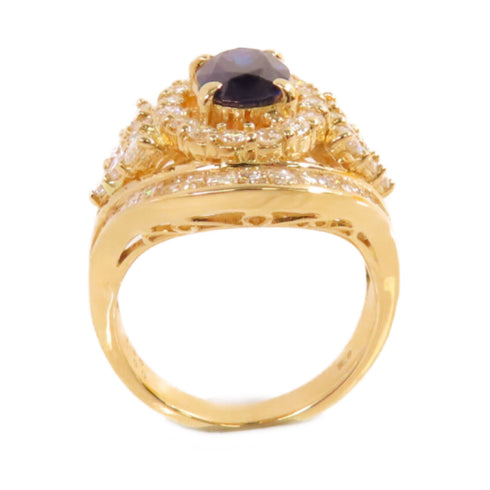FINE JEWELRY 1.36ct Sapphire 1.8ct Diamond Ring 18K Yellow Gold US#5.25