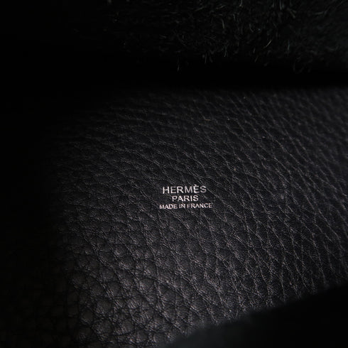 HERMES PHW Picotin MM Handbag Taurillon Clemence Leather Black Noir