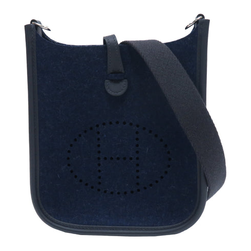 HERMES PHW Evelyne TPM Shoulder Bag Wool Blue