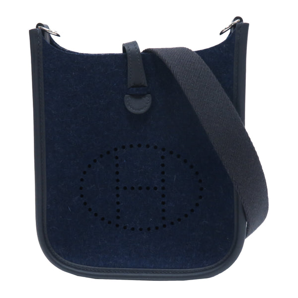 HERMES PHW Evelyne TPM Shoulder Bag Wool Blue