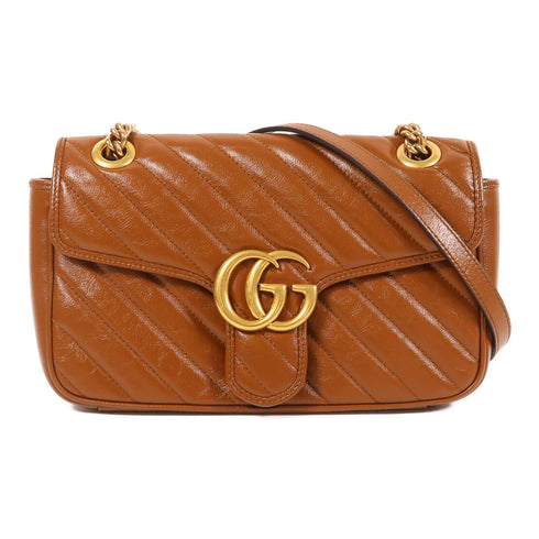 GUCCI GG GHW GG Marmont Chain Shoulder Bag 443497 Calfskin Leather Brown