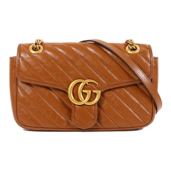 GUCCI GG GHW GG Marmont Chain Shoulder Bag 443497 Calfskin Leather Brown