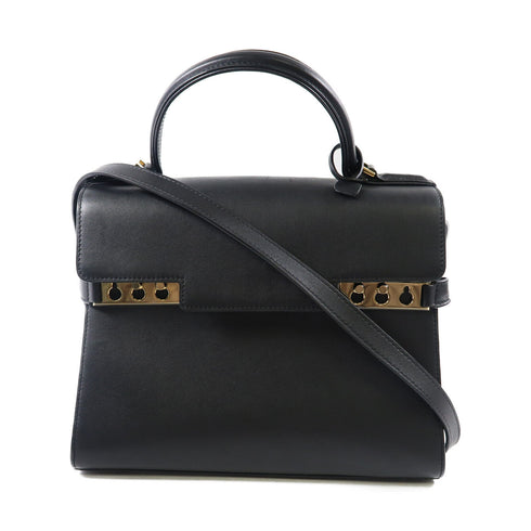 DELVAUX GHW Delvaux Tempete MM 2 Way Bag Calfskin Leather Black
