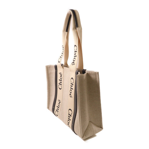 CHLOE Woody Medium Tote Bag Cotton/Leather