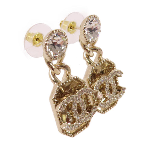 CHANEL CC GHW CC Earrings B24C Metal Rhinestones Gold Tone Color