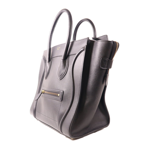 CELINE GHW Mini Luggage Handbag Calfskin Leather Black