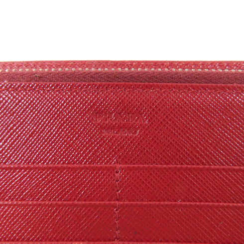 PRADA SHW Long Bifold Wallet Calfskin Leather Red