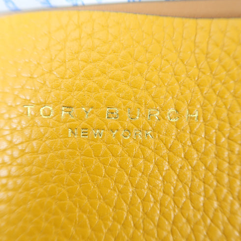 Tory Burch GHW Tote Bag Shoulder Bag Calfskin Leather Yellow